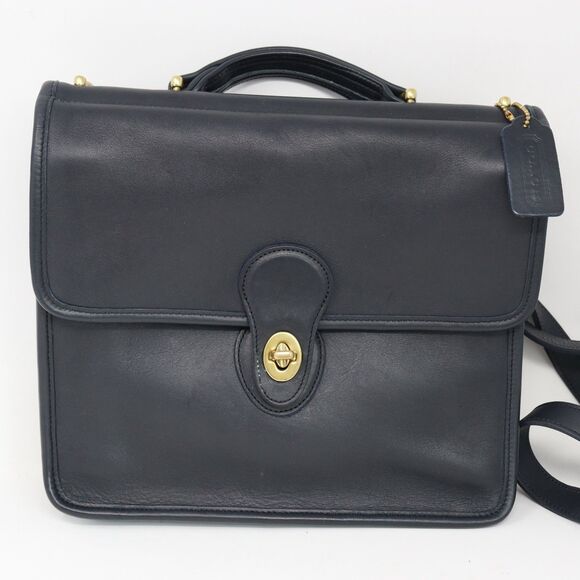 Vintage Coach Willis Bag Top Handle Crossbody Navy Blue #9927 Excellent - Picture 1 of 6